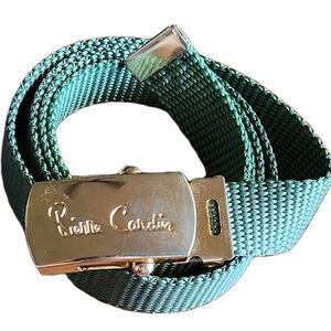 Vintage Pierre Cardin Adjustable Nylon Belt Army Green with Gold Sliding Clamp